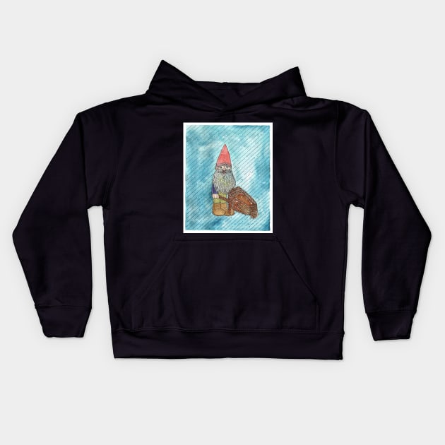 Snowy Garden Gnome With Wheelbarrow Kids Hoodie by Maries Papier Bleu